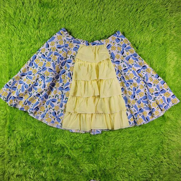 Vintage Handmade Yellow and Blue Floral Circle Skirt Ruffles, Fits L-XL - Picture 1 of 4